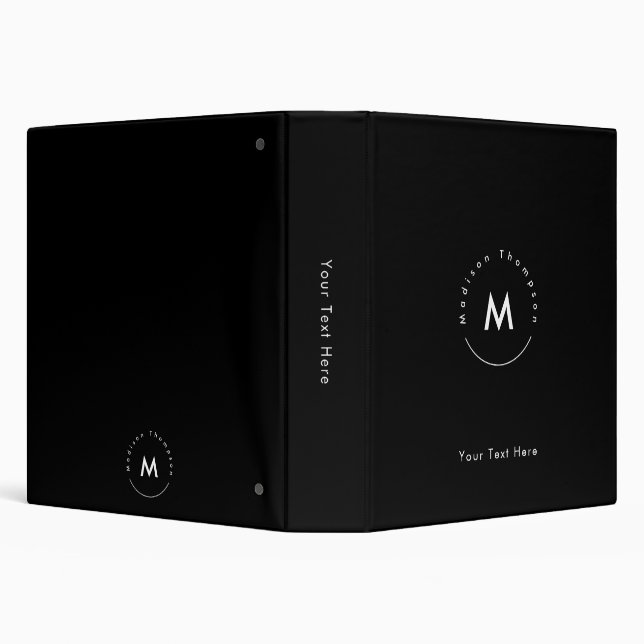 Modern Circle Monogrammed Personal Name Logo Black 3 Ring Binder (Background)