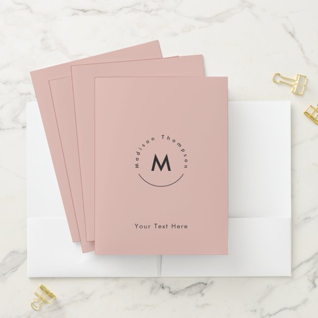 Modern Circle Monogrammed Personal Name Logo Pink Pocket Folder (In Situ)