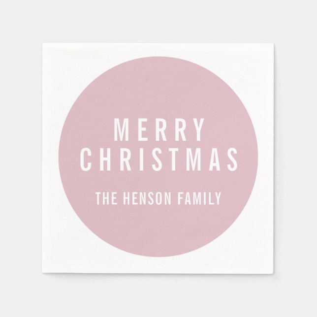 Modern Circle Pastel Pink Merry Christmas Napkins (Front)