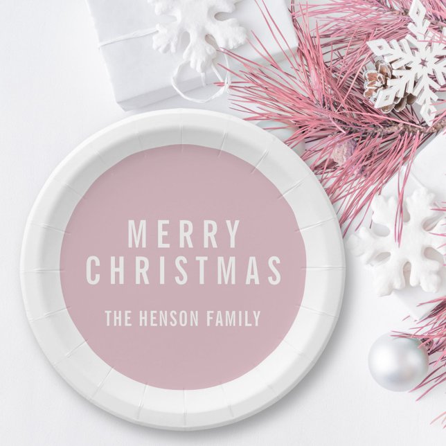 Modern Circle Pastel Pink Merry Christmas Paper Plates (Creator Uploaded)