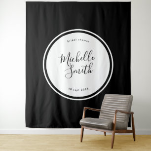 Modern Circle Plain Premium Boho Black Shower Tapestry