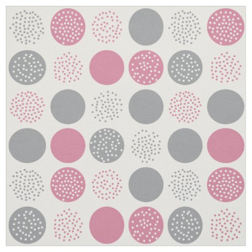 Modern Circles Dots White Grey Pink Fabric