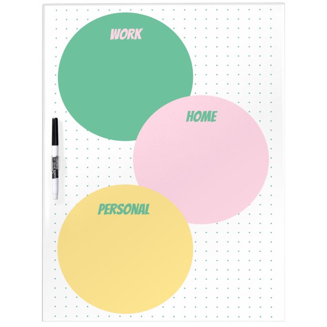 Modern Circles Dry Erase Board Green Pink Yellow (Front)
