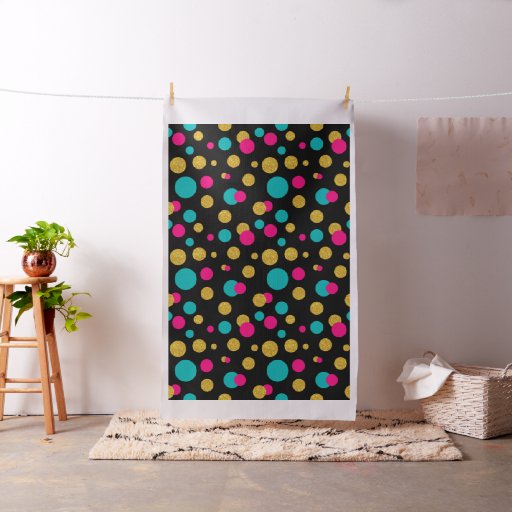 Modern Circles Pattern Gold Glitter pink & Blue Fabric