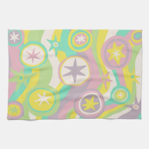 Modern Circles Stars Stripes Pastel Pattern Kitchen Towel