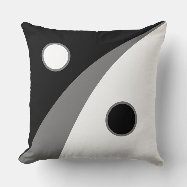Modern Circles & Wavy Lines on Black & White Throw Pillow (Front)
