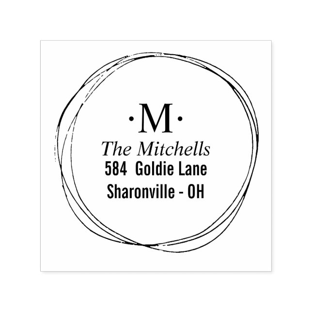 Modern Circles Wreath Monogram address Self-inking Stamp (Design)