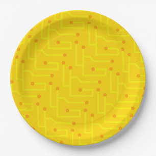 Modern Circuit Board yellow orange computer party Paper Plates