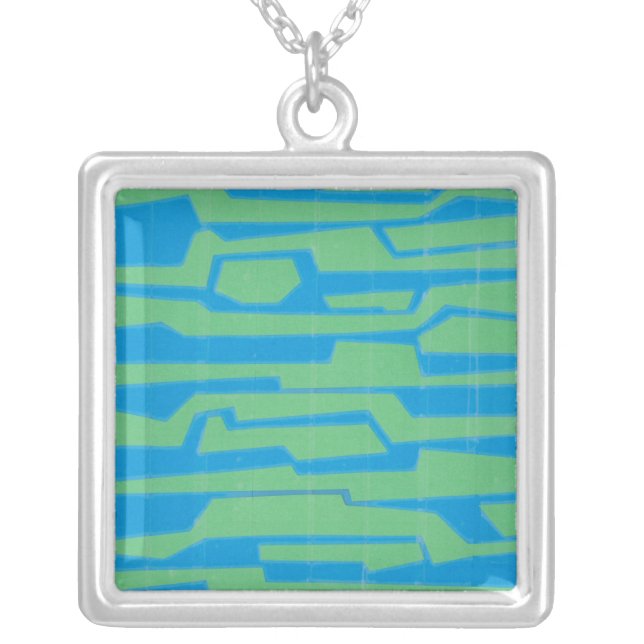 Modern Circuit V Silver Plated Necklace (Front)