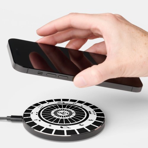 Modern circular black white musical notes design wireless charger 