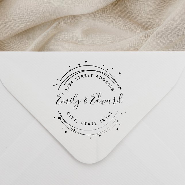 Modern Circular Calligraphy Names Wedding Address Rubber Stamp (Creator Uploaded)