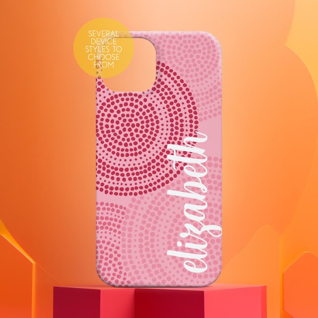 Modern Circular Dot Geometric Pattern Blush Pink Iphone Case (boho dots with custom name)