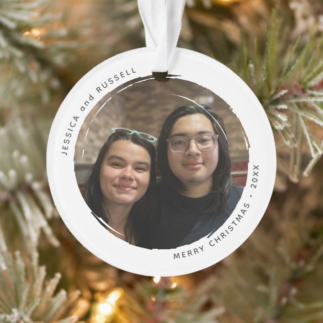 Modern Circular Grunge 2 Photos Acrylic Ornament (Tree)