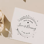 Modern Circular Love is Brewing Wedding Favor Rubber Stamp<br><div class="desc">Custom-designed wedding favor stamp featuring modern elegant circular lines and dots "Love is Brewing" design. Personalize with bride and groom/couple's names and wedding date for a touch of style on wedding coffee grounds/beans or tea favors and gifts.</div>