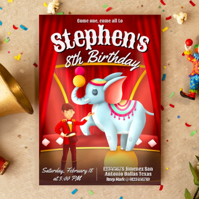 Modern Circus Birthday  Invitation (Circus Birthday Invitation)