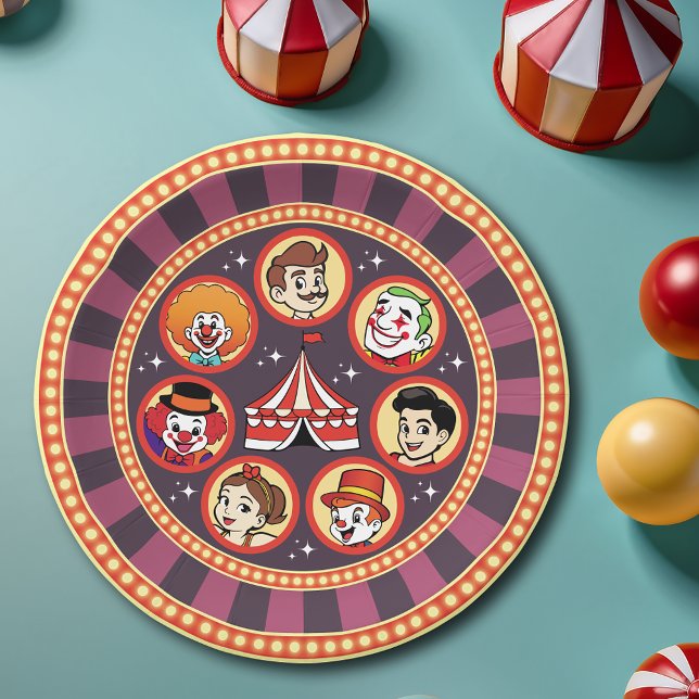 Modern Circus Carnival Colorful Cartoon Birthday Paper Plates (Creator Uploaded)
