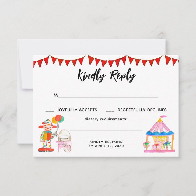 Modern Circus Carnival Festival Show Birthday RSVP Card (Front)