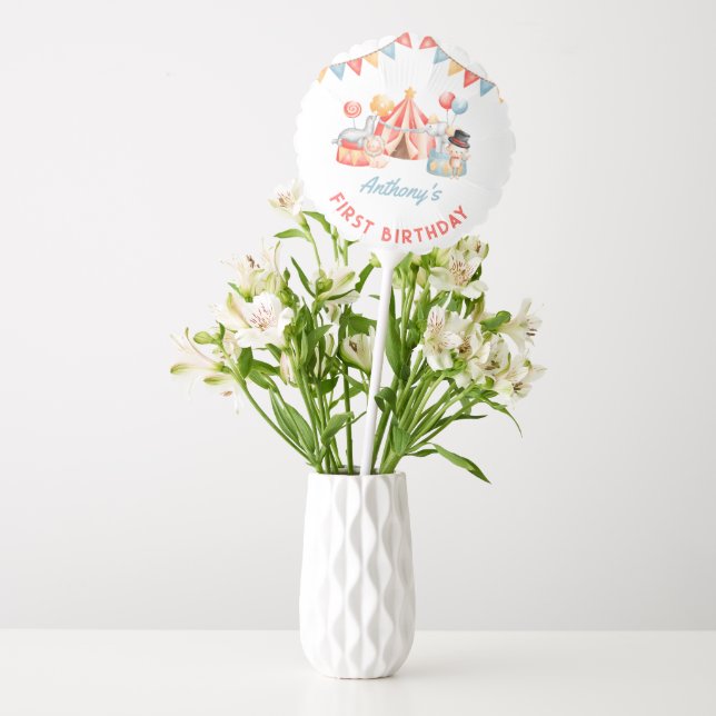 Modern Circus Carnival Fiesta Boy 1st Birthday Balloon (Vase)