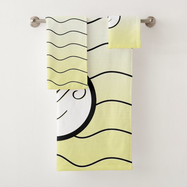 Modern Citrus Buttermint Yellow Black Initial Bath Towel Set (Insitu)