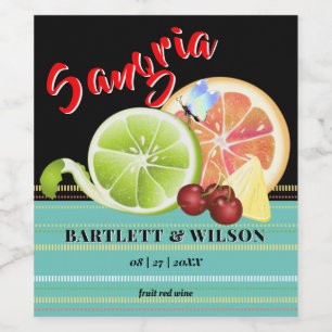 Modern Citrus Fruit Sangria   Wedding Wine Label