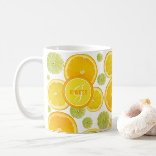 Modern citrus fruits pattern monogrammed coffee mug