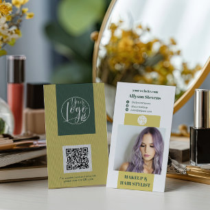 Modern Citrus Green Hair Stylist QR code Logo Business Card