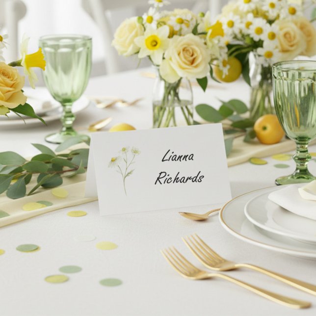 Modern Citrus Green Wildflower Folded Escort or Place Card (Place Cards from the Citrus Green Wildflower wedding collection by Darling & May)