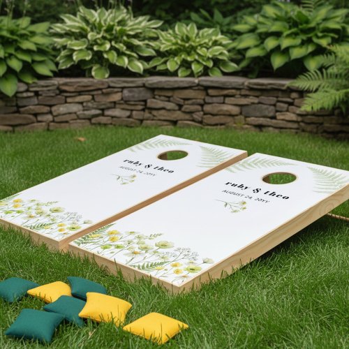 Modern Citrus Green Wildflower Wedding Cornhole Set