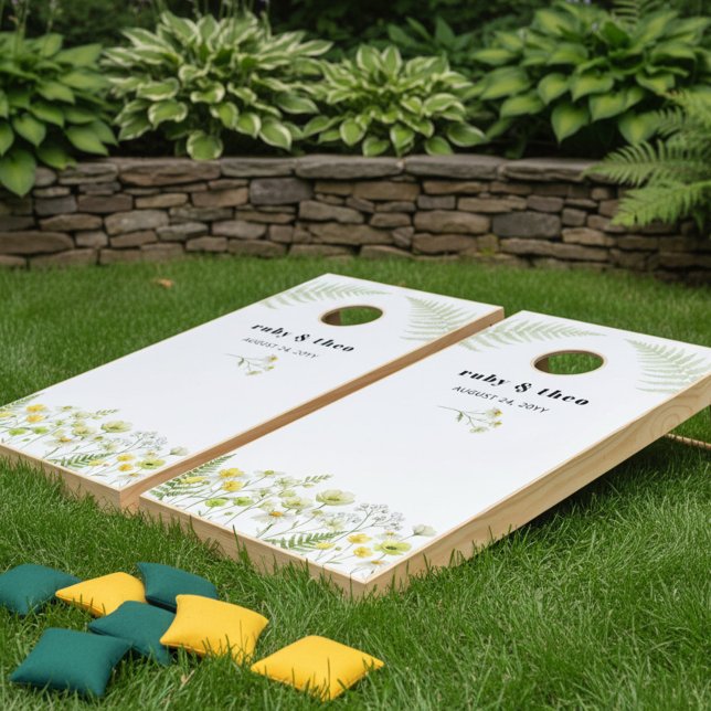 Modern Citrus Green Wildflower Wedding Cornhole Set (Cornhole Set from the Citrus Green Wildflower wedding collection by Darling & May)