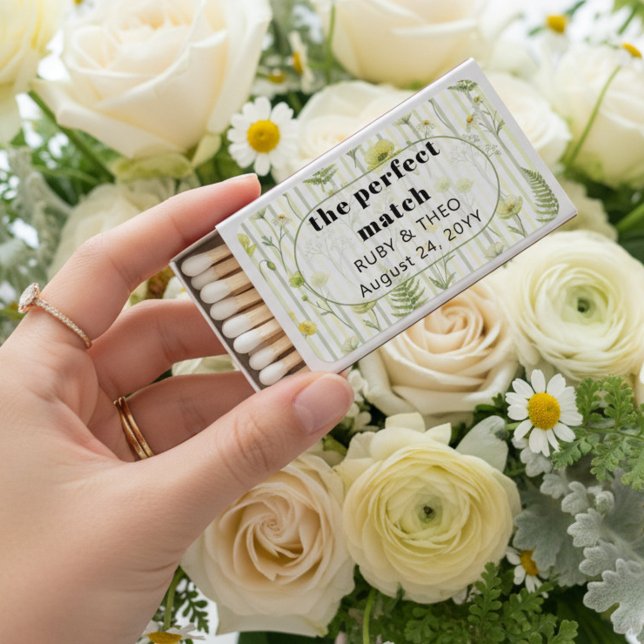 Modern Citrus Green Wildflower Wedding Favor Matchboxes (The Perfect Match keepsakes from the Citrus Green Wildflower wedding collection by Darling & May)