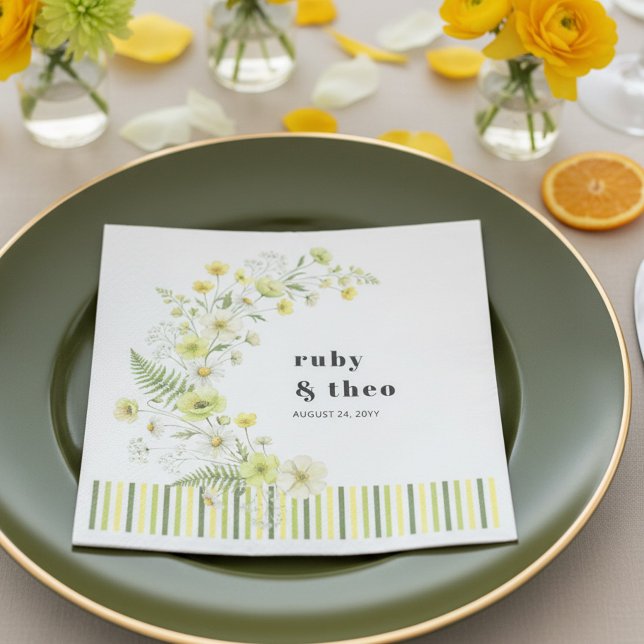 Modern Citrus Green Wildflower Wedding Napkins (Wedding dinner napkin from the citrus green wildflower wedding collection by darling & may)