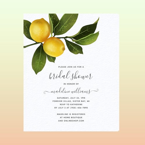 Modern Citrus Lemon Bridal Shower Invitation Paper