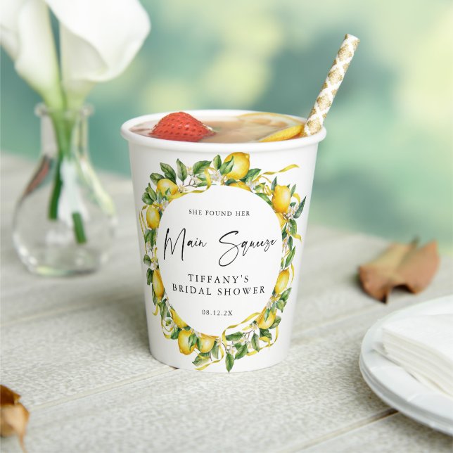 Modern Citrus Lemon Bridal Shower Paper Cups (Insitu)