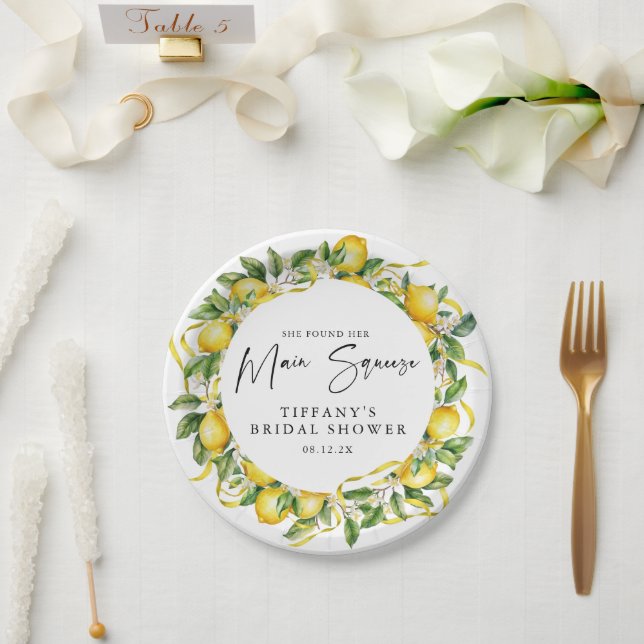 Modern Citrus Lemon Bridal Shower Paper Plates (Wedding)