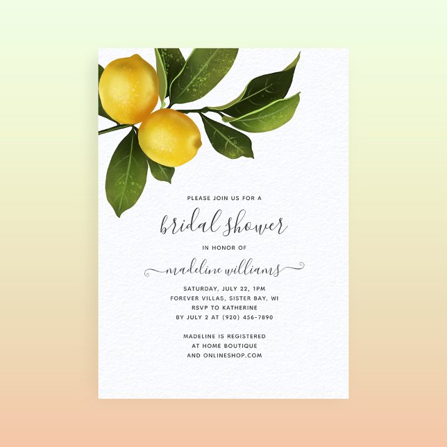 Modern Citrus Lemon Garden Bridal Shower Invitation (Creator Uploaded)