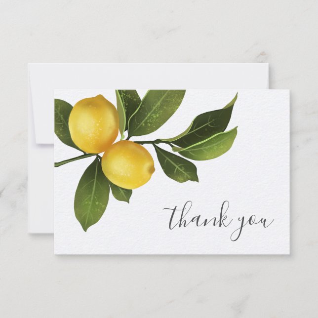 Modern Citrus Lemon Garden Bridal Shower  Thank Yo You Card (Front)