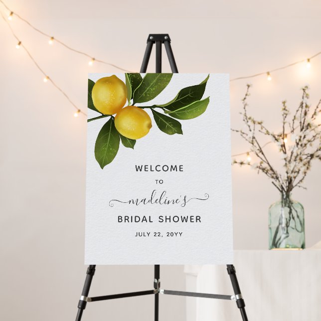 Modern Citrus Lemon Garden Bridal Shower Welcome F Foam Board (In Situ (Stand))