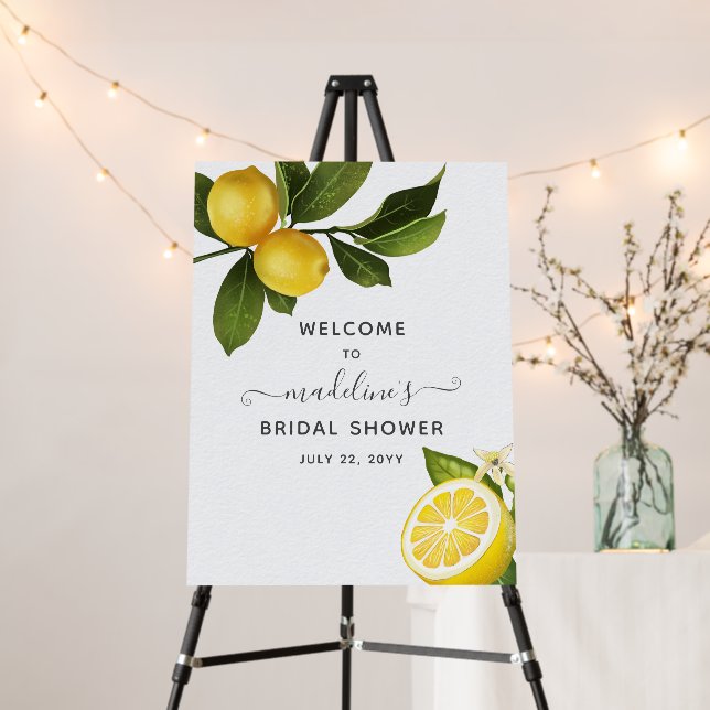 Modern Citrus Lemon Garden Bridal Shower Welcome F Foam Board (In Situ (Stand))