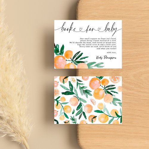 Modern Citrus Orange Books for Baby Shower Enclosure Card