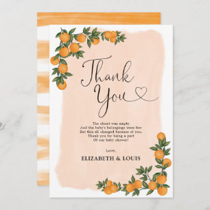 Modern Citrus Orange Botanical Baby Shower Favors Thank You Card