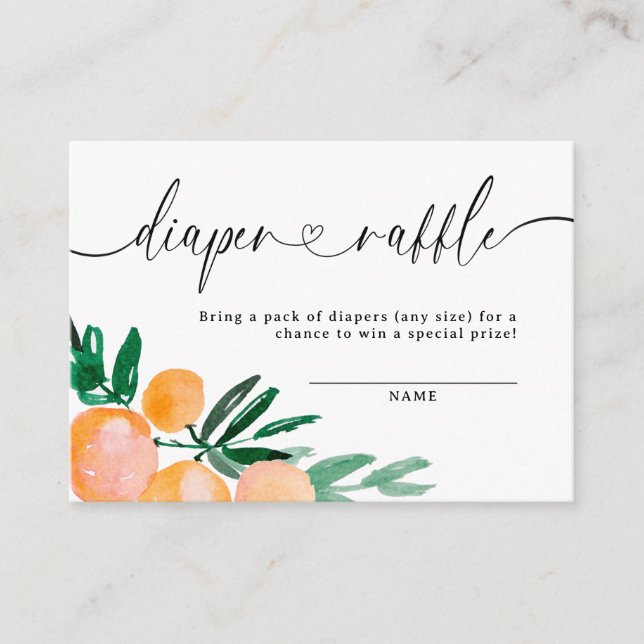 Modern Citrus Orange Diaper Raffle Baby Shower Enclosure Card (Front)