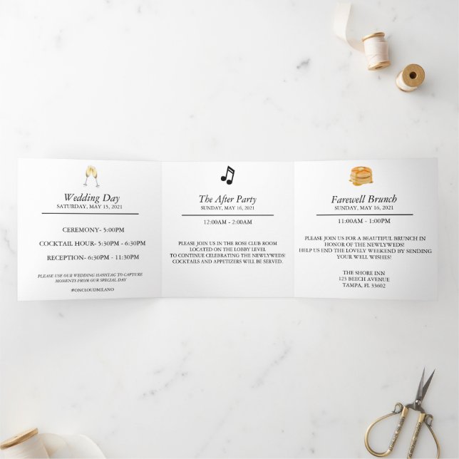 Modern Citrus Orange Dream Wedding Details Tri-Fold Card (Inside)