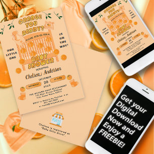 Modern Citrus Orange Little Cutie Baby Shower Invitation