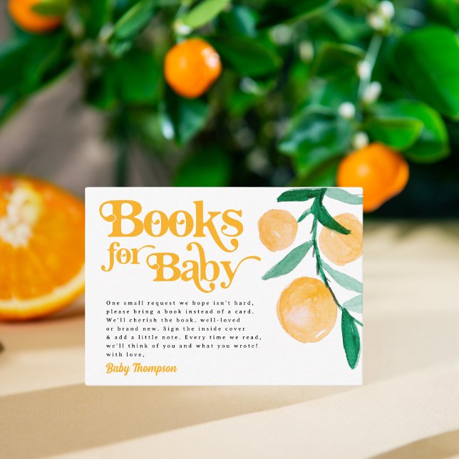 Modern Citrus Orange Retro Books for Baby Shower Enclosure Card (Creator Uploaded)