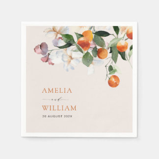 modern citrus oranges and greenery wedding napkins