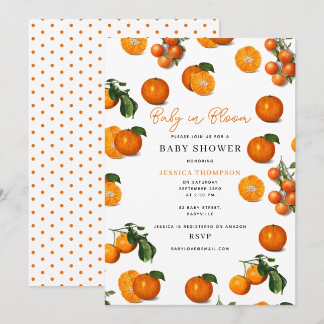Modern Citrus Oranges Baby in Bloom Baby Shower Invitation (Front/Back)