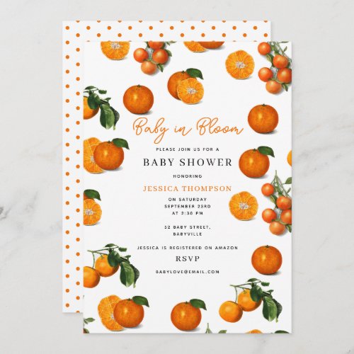 Modern Citrus Oranges Baby in Bloom Baby Shower Invitation