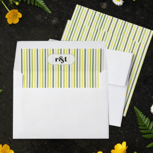 Modern Citrus Stripe Monogram Wedding Invitation Envelope Liner
