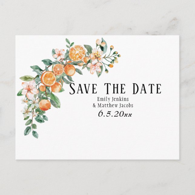 Modern Citrus-Themed Wedding Save The Dates Announcement Postcard (Front)