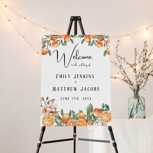 Modern Citrus-Themed Wedding Welcome Sign (In Situ (Stand))